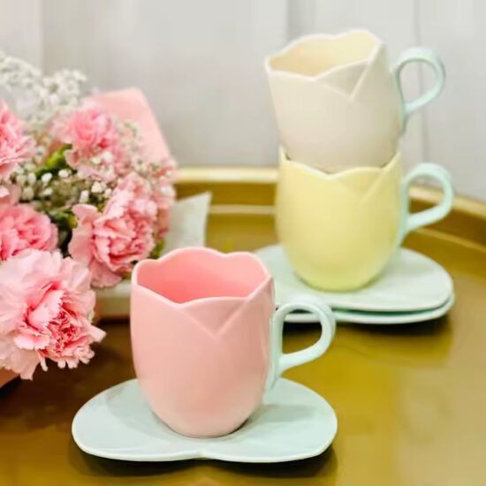 Vintage tulip ceramic coffee cup with elegant floral design