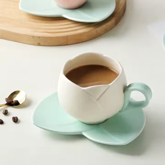 Vintage tulip ceramic coffee cup with elegant floral design