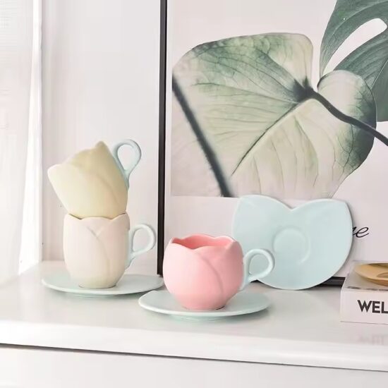 Vintage tulip ceramic coffee cup with elegant floral design
