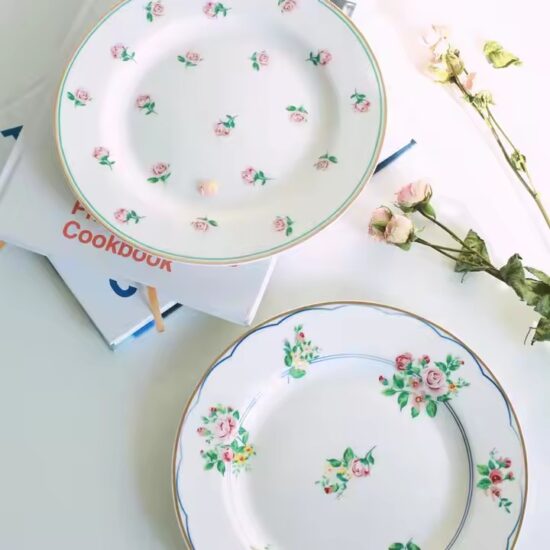 Vintage ceramic flat plate for breakfast and dessert
