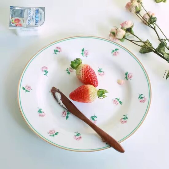 Vintage ceramic flat plate for breakfast and dessert