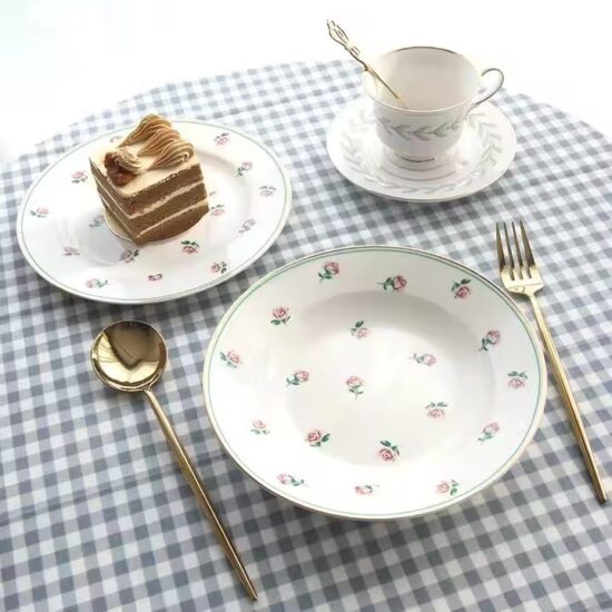 Vintage ceramic flat plate for breakfast and dessert