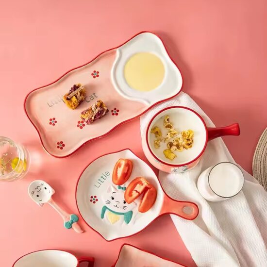 Creative Cute Children Ceramic Tableware Set – Animal Design Plate and Bowl