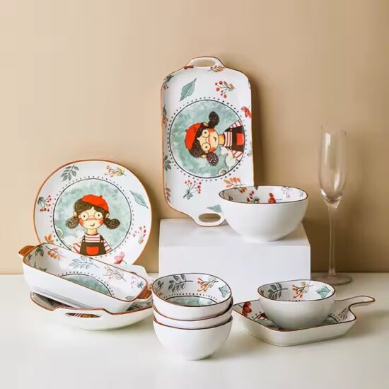 Creative Cute Children Ceramic Tableware Set – Animal Design Plate and Bowl