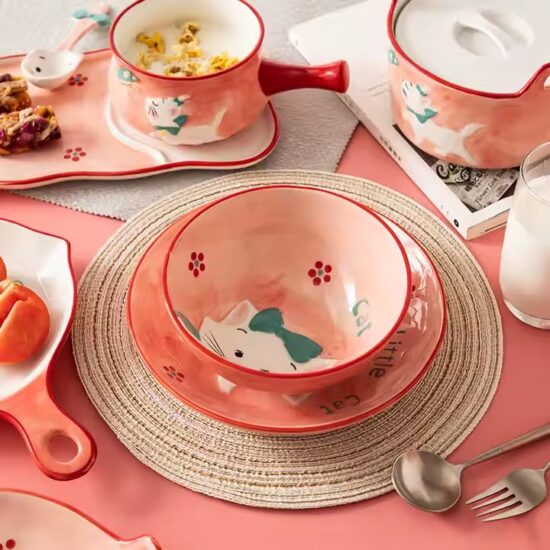 Creative Cute Children Ceramic Tableware Set – Animal Design Plate and Bowl