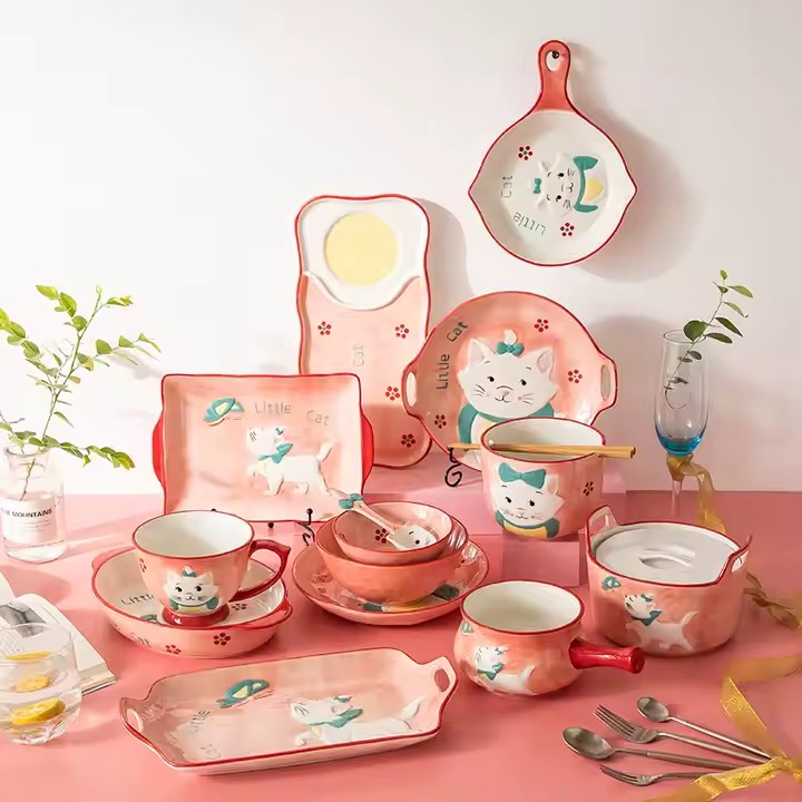 Creative Cute Children Ceramic Tableware Set – Animal Design Plate and Bowl