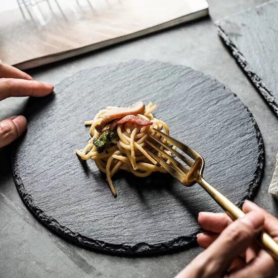 Japanese black rock ceramic plate for steak and dessert