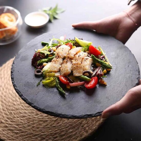 Japanese black rock ceramic plate for steak and dessert