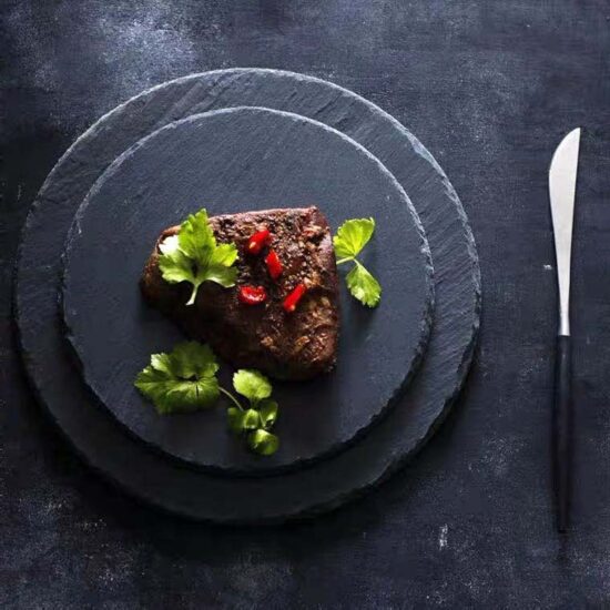 Japanese black rock ceramic plate for steak and dessert