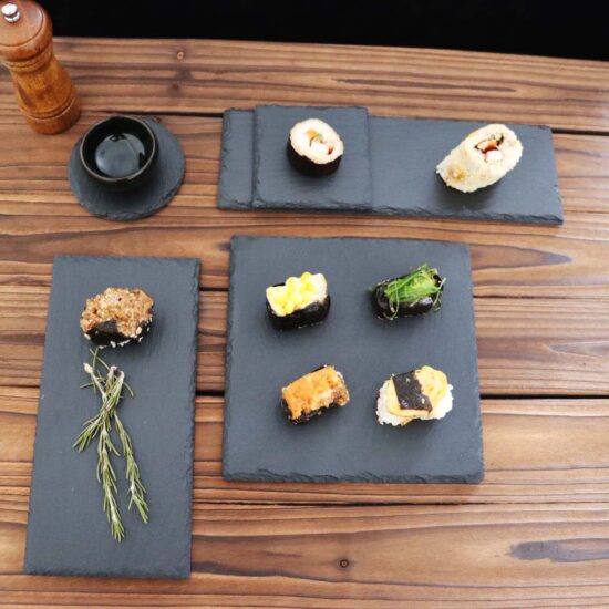 Japanese black rock ceramic plate for steak and dessert