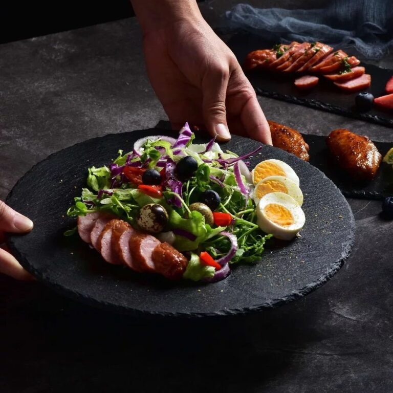 Japanese black rock ceramic plate for steak and dessert