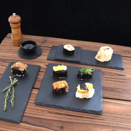 Japanese black rock ceramic plate for steak and dessert