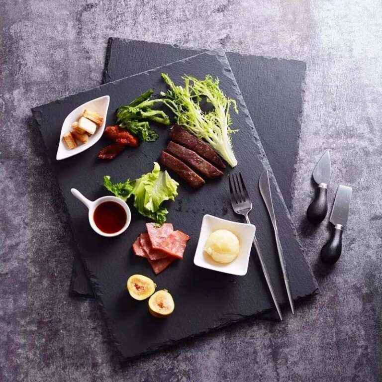 Japanese black rock ceramic plate for steak and dessert