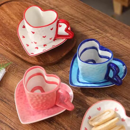 Irregular shape ceramic mug with high aesthetic design in pastel glaze

