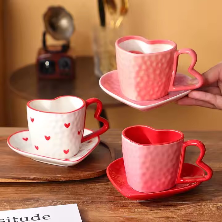 Irregular shape ceramic mug with high aesthetic design in pastel glaze