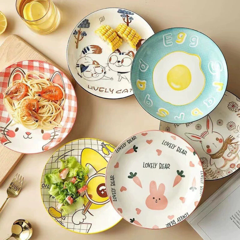 Cute hand-painted cartoon ceramic plate with colorful design
