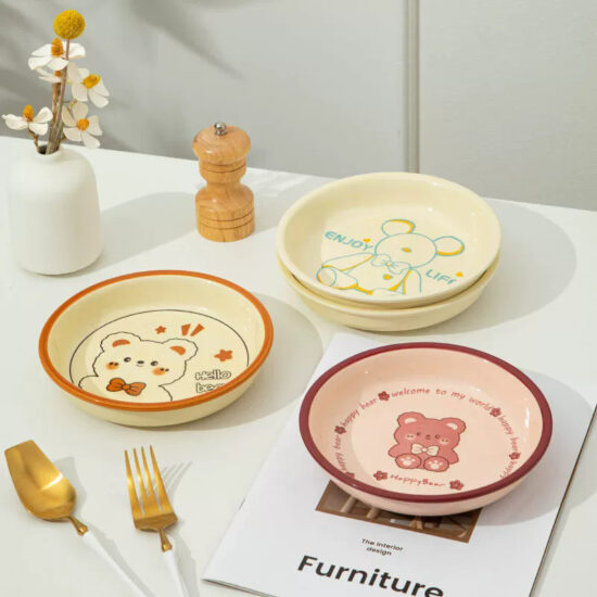 Cute hand-painted cartoon ceramic plate with colorful design