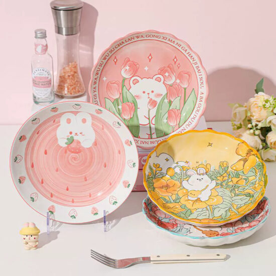 Cute hand-painted cartoon ceramic plate with colorful design