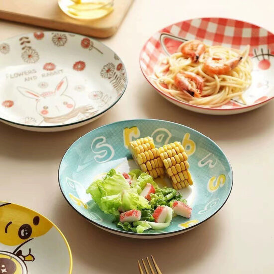 Cute hand-painted cartoon ceramic plate with colorful design