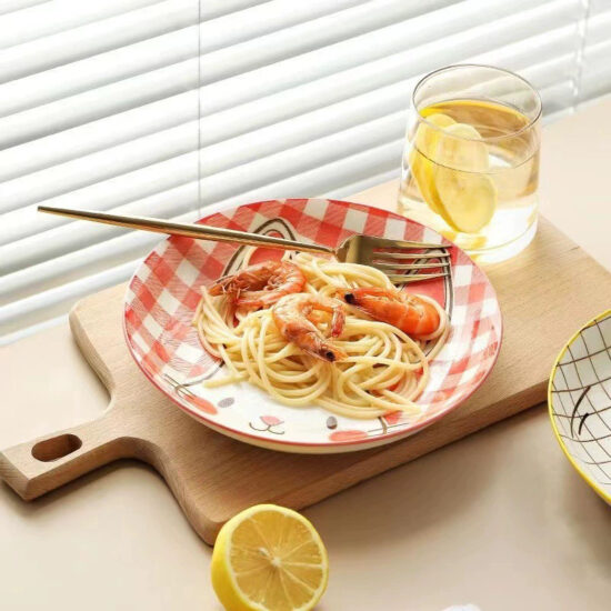 Cute hand-painted cartoon ceramic plate with colorful design