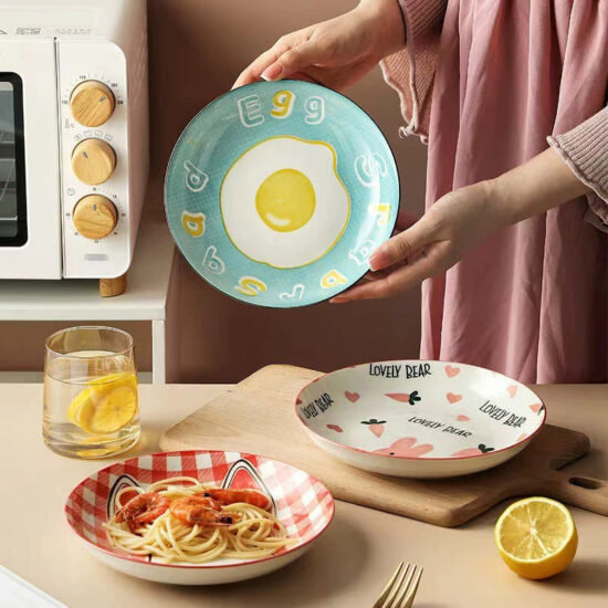 Cute hand-painted cartoon ceramic plate with colorful design