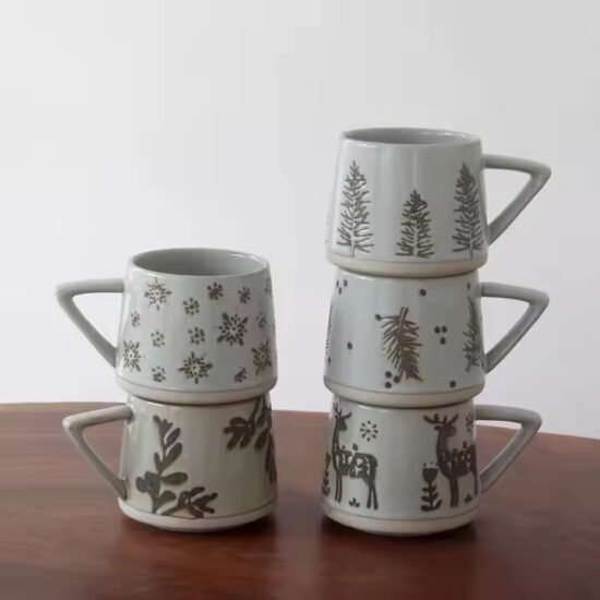 Retro ceramic cappuccino mug with vintage glaze for home and café use