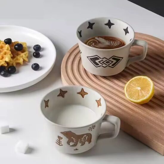 Retro ceramic cappuccino mug with vintage glaze for home and café use