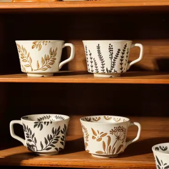 Retro ceramic cappuccino mug with vintage glaze for home and café use