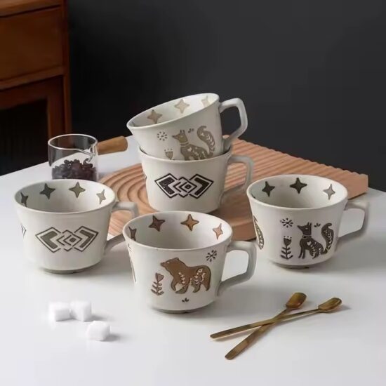 Retro ceramic cappuccino mug with vintage glaze for home and café use
