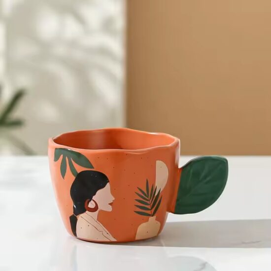 Elegant heat-resistant ceramic mug for women in modern pastel color