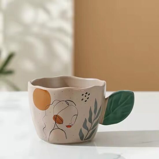 Elegant heat-resistant ceramic mug for women in modern pastel color