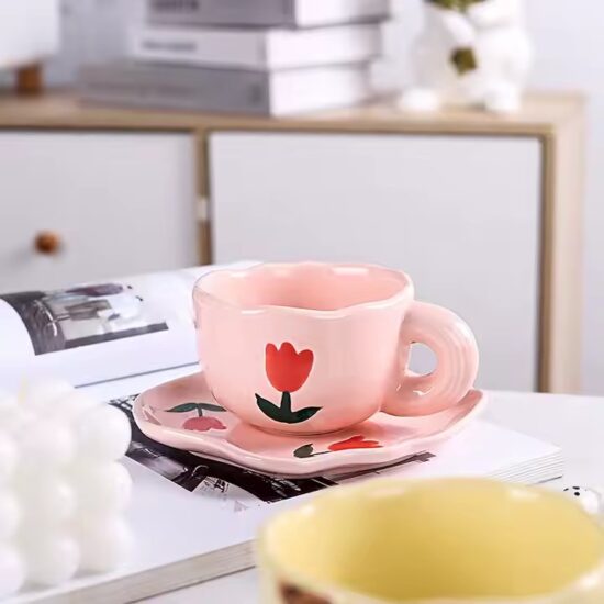 Elegant heat-resistant ceramic mug for women in modern pastel color