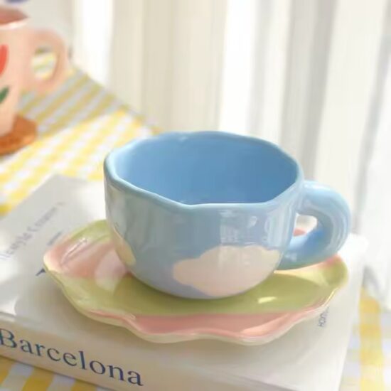 Elegant heat-resistant ceramic mug for women in modern pastel color