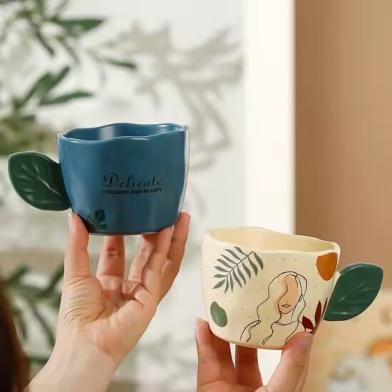 Elegant heat-resistant ceramic mug for women in modern pastel color
