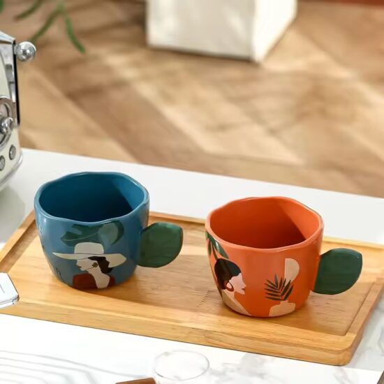 Elegant heat-resistant ceramic mug for women in modern pastel color