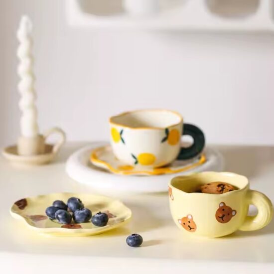 Elegant heat-resistant ceramic mug for women in modern pastel color