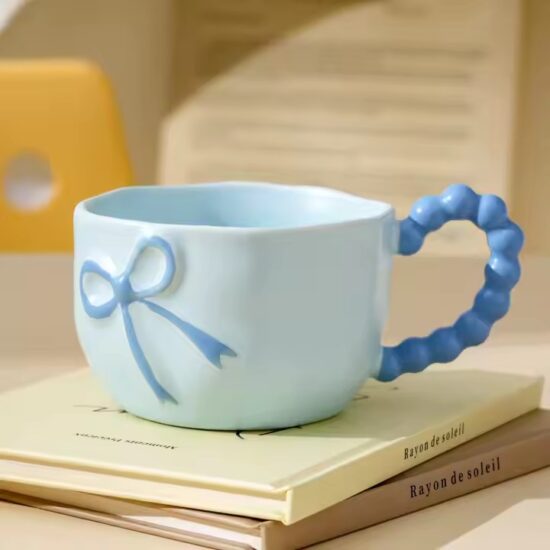 Cream color French minimalist ceramic coffee mug for home and cafe use