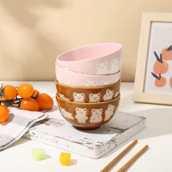 Cute high-temperature ceramic bowl for home use with colorful glaze and durable finish