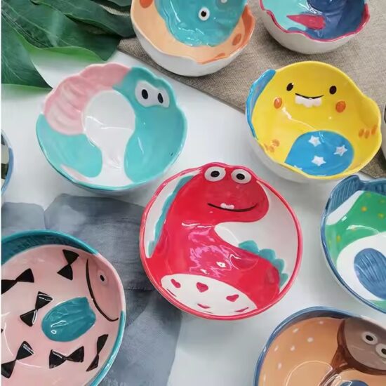 Cute high-temperature ceramic bowl for home use with colorful glaze and durable finish