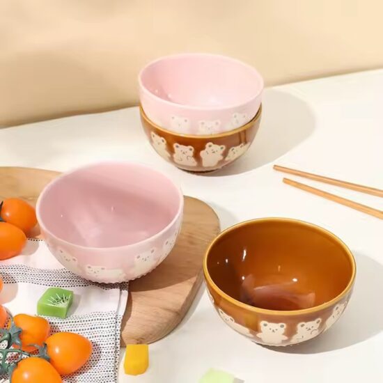 Cute high-temperature ceramic bowl for home use with colorful glaze and durable finish