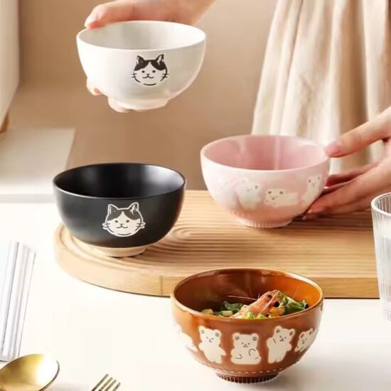 Cute high-temperature ceramic bowl for home use with colorful glaze and durable finish