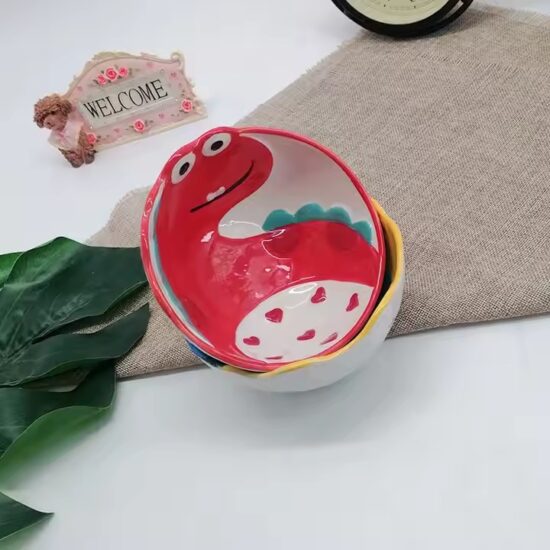 Cute high-temperature ceramic bowl for home use with colorful glaze and durable finish