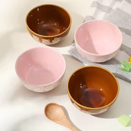 Cute high-temperature ceramic bowl for home use with colorful glaze and durable finish