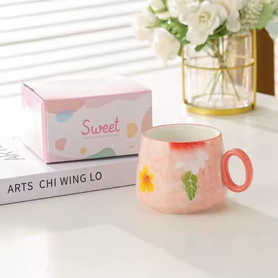 Japanese hand-painted embossed ceramic belly mug with large capacity