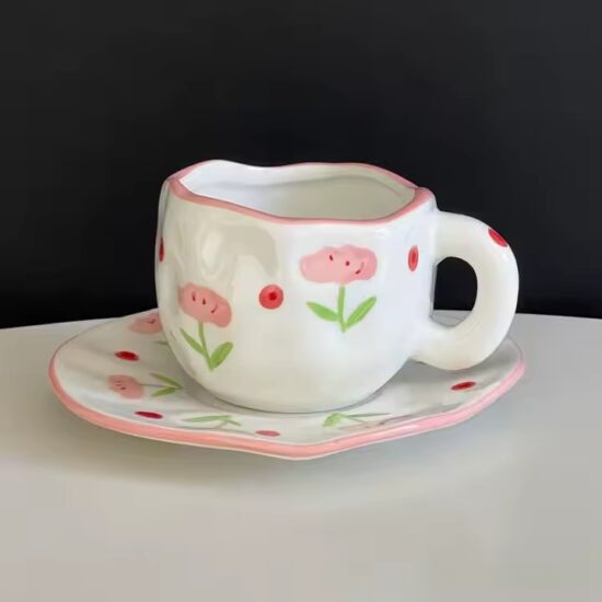 Japanese hand-painted embossed ceramic belly mug with large capacity