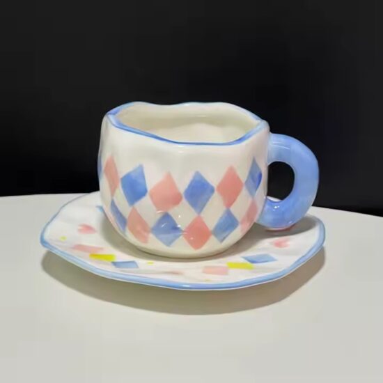 Japanese hand-painted embossed ceramic belly mug with large capacity