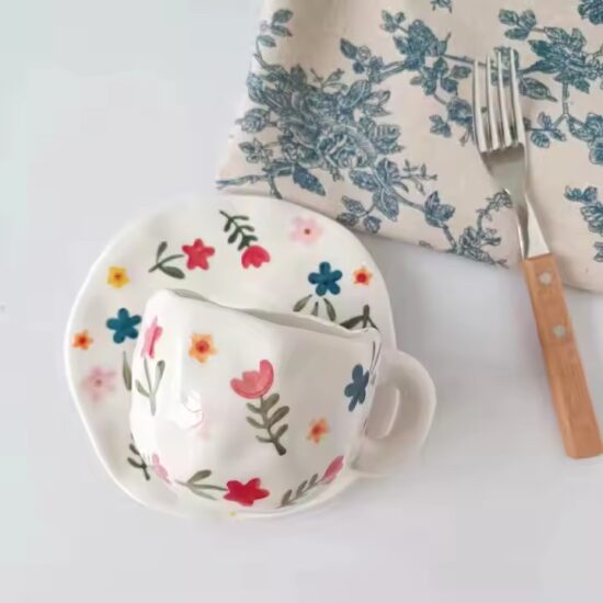 Japanese hand-painted embossed ceramic belly mug with large capacity