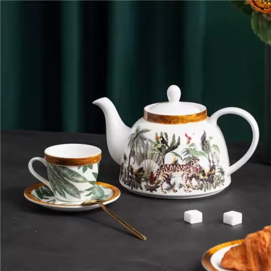 Royal embossed decorative ceramic teapot with vintage style