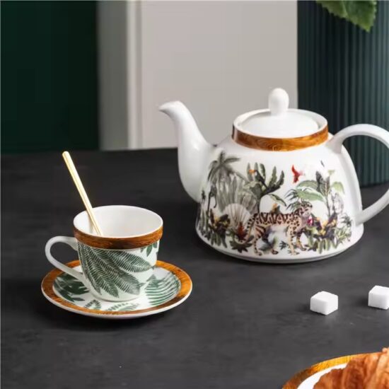 Royal embossed decorative ceramic teapot with vintage style