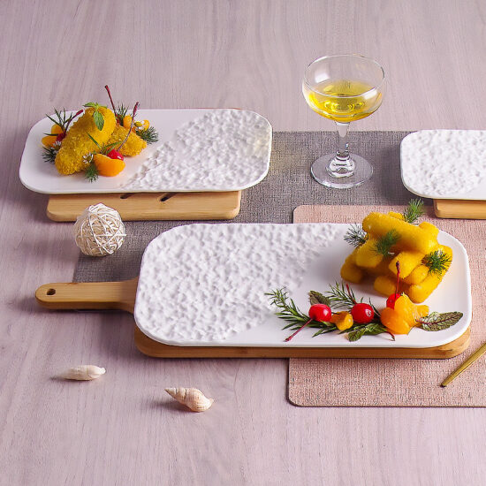 Japanese stone-textured ceramic rectangular sushi plate for wholesale